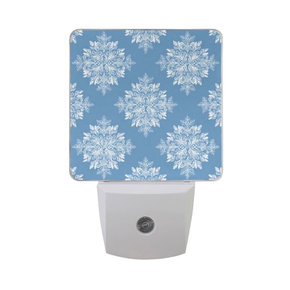 Christmas Square Shape Snowflakes LED Night Light Sensor Lamp Plug-in Adjustable Brightness 2 Pack