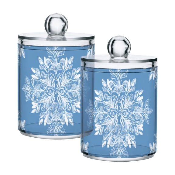 Christmas Square Shape Snowflakes Translucent Plastic Cans Storage Canisters with Lid Set of 2