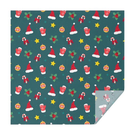 Christmas Square Tablecloth 52x52 Inch – Waterproof Polyester Printed Table Cover, Wrinkle Resistant & Washable for Kitchen Dining Picnic Party Decor, Single-v4-15, White