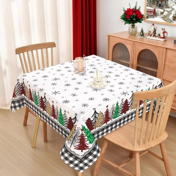 Christmas Square Tablecloth 60x60 Inch Waterproof Christmas Tree Tablecloth Xmas Washable Table Cloth for Winter Holiday Party Picnic Dinner Home Decor