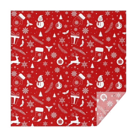 Christmas Square Tablecloth 60x60 Inch – Waterproof Polyester Printed Table Cover, Wrinkle Resistant & Washable for Kitchen Dining Picnic Party Decor, Single-v4-13, White