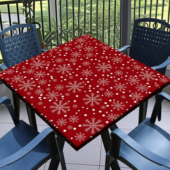 Christmas Square Tablecloth Card Fitted Tablecloth with Elastic Party Table Cover Square Elastic Tablecloths for Tables Waterproof Wipeable Table Cloths for Indoor,Picnic,Kitchen,Dinner 32"X32"