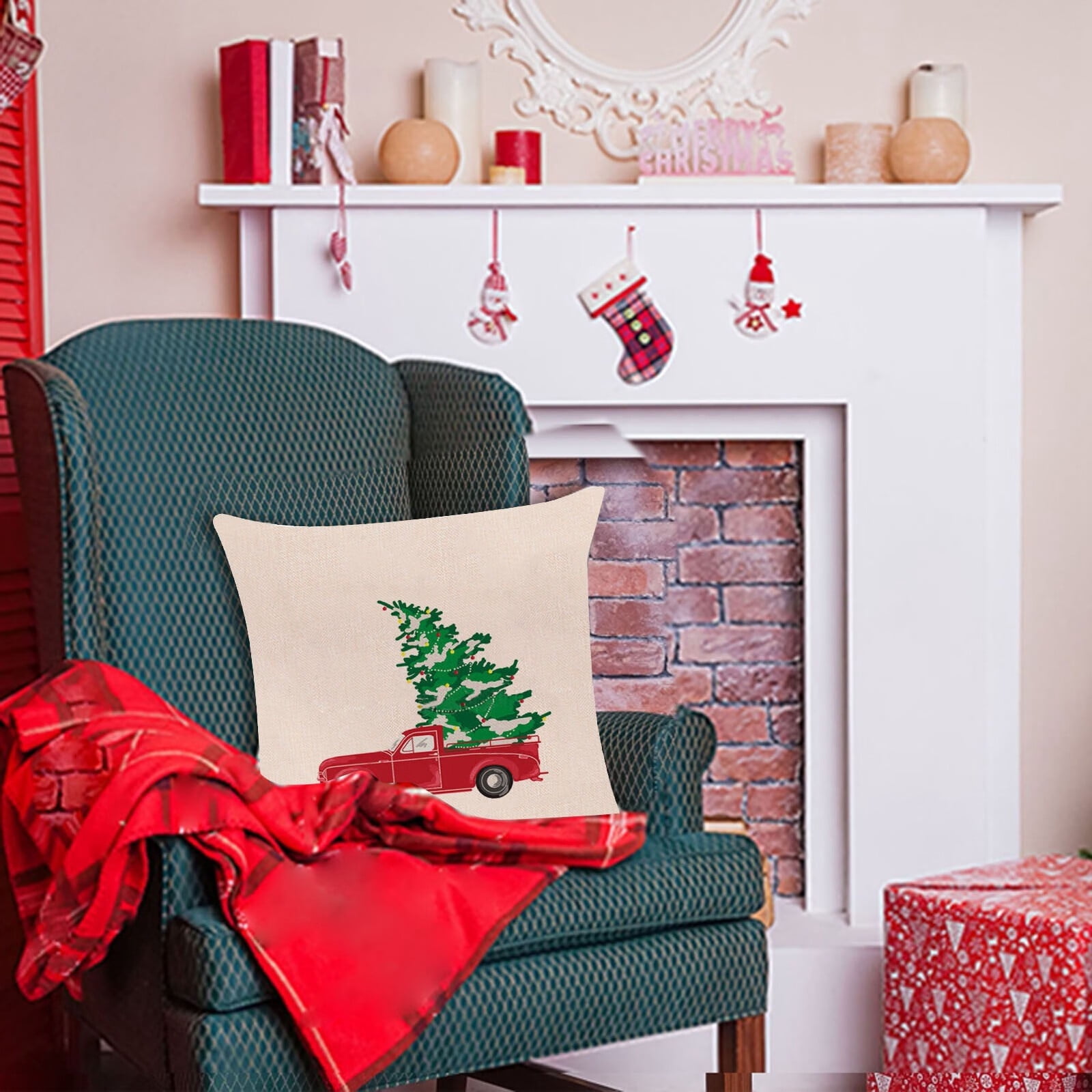 Christmas Square Throw Pillow Cover 17.7x17.7 Inches Winter Christmas