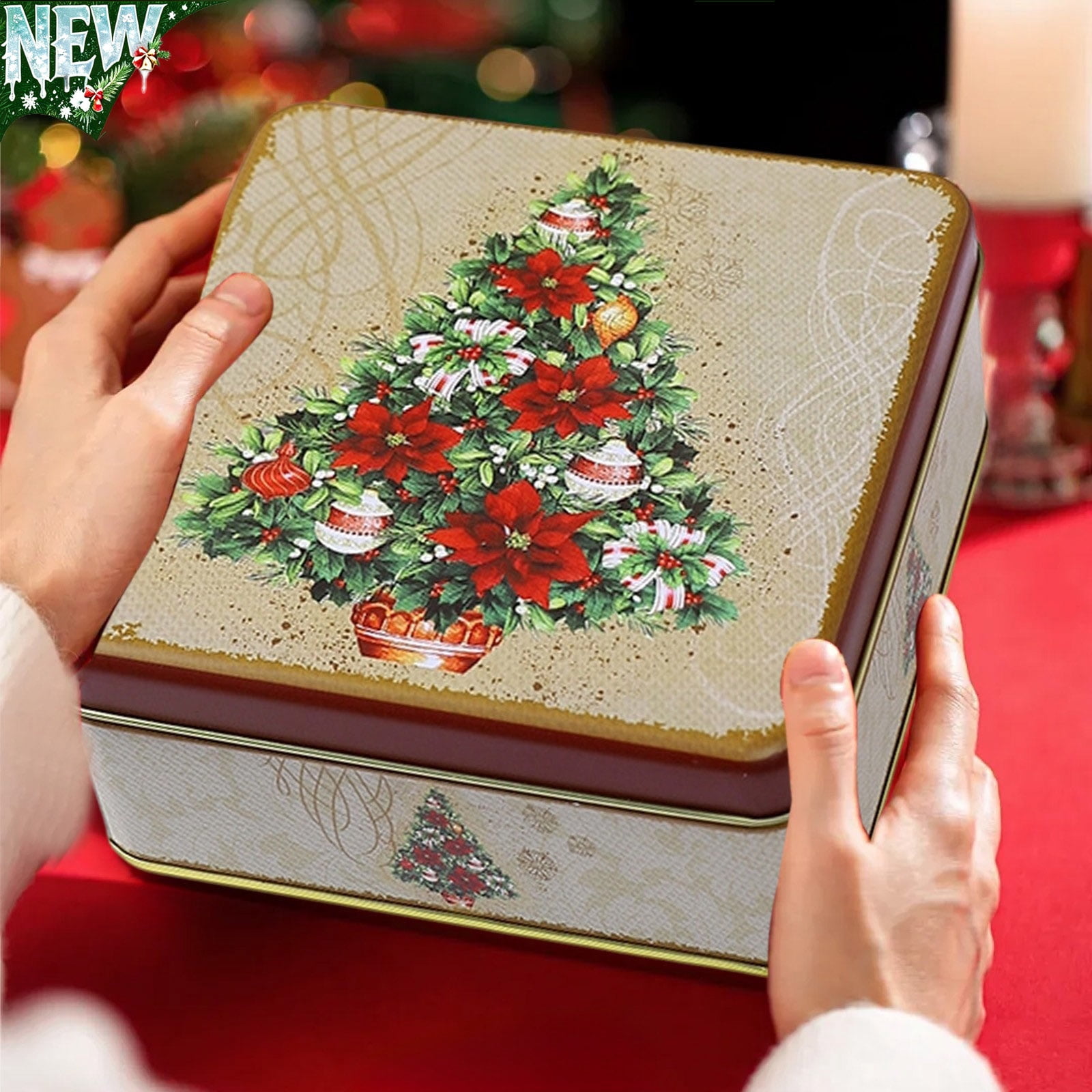 Container Pallet Case Christmas Square Tin Storage Box,Vintage Christmas Printed Metal Case ...
