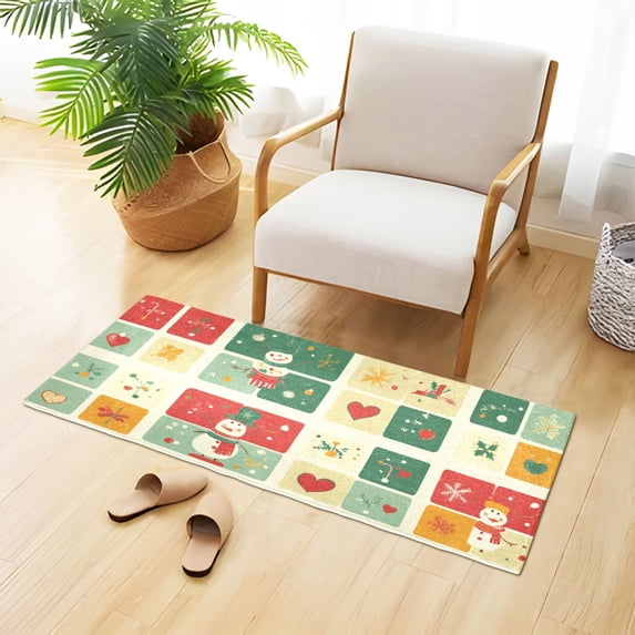 Christmas Squares Bathroom Rug 39x20 Non Slip Quick Dry Washable Bathroom Mats for Bedroom Living Room Kitchen
