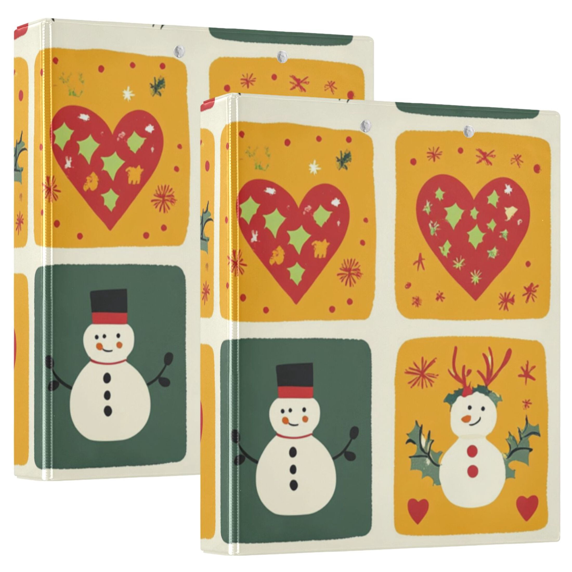 Christmas Squares Snowmen 3 Ring Binders 1.5 inch Hardcover File Folders with Interior Pockets A4 Size Organizer for School Office Hospital
