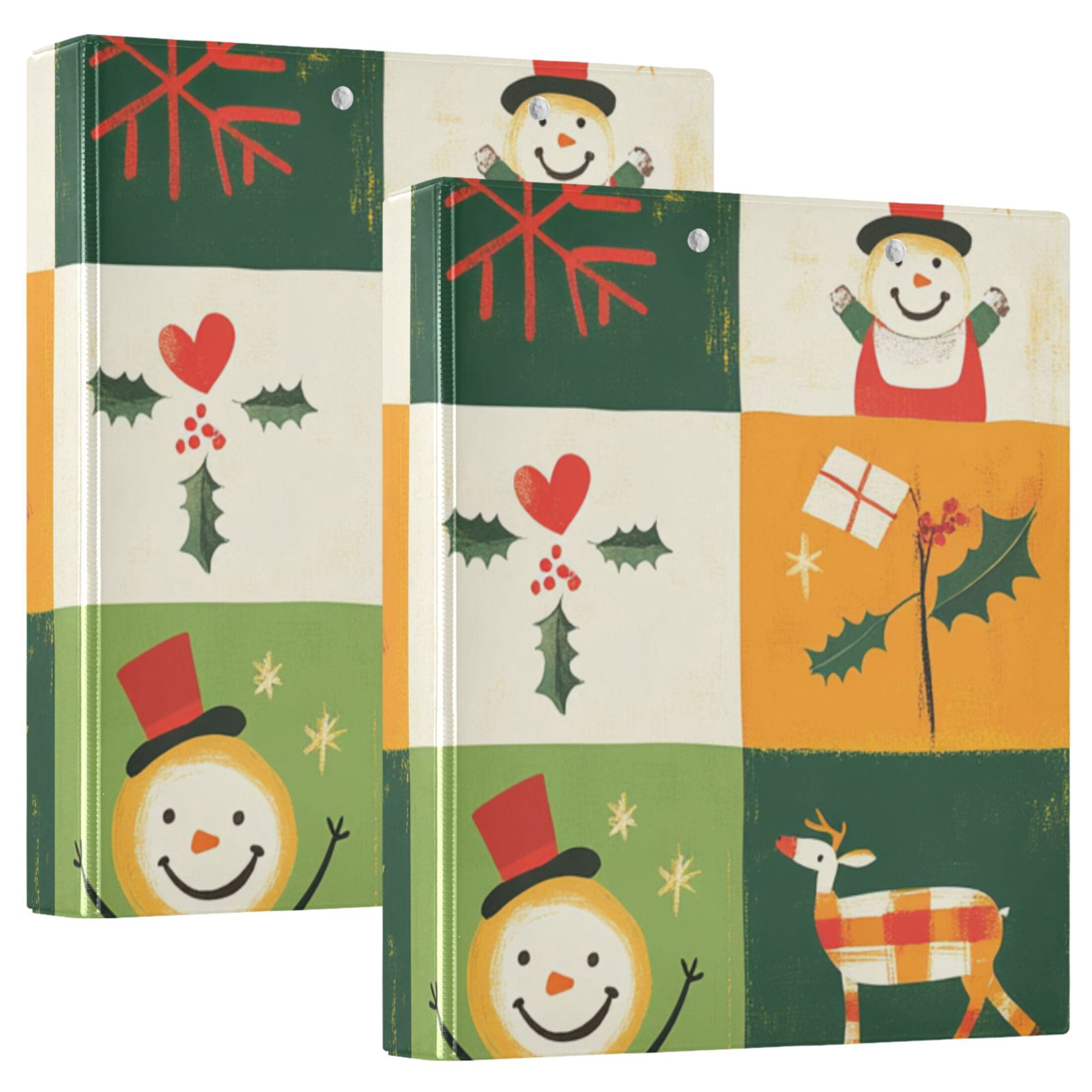 Christmas Squares Snowmen Hearts 3 Ring Binders 1.5 inch Hardcover File Folders with Interior Pockets A4 Size Organizer for School Office Hospital