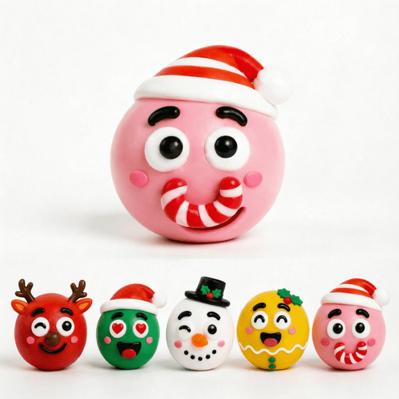 Christmas Squeeze Stress Ball DIY Smushers Face, Soft TPR Slow Rebound Sensory Fidget for Adults Holiday Party Favor Gift