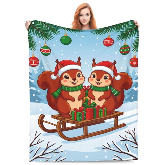 Christmas Squirrel Blanket Cute Animal Throw Blankets Gifts for Squirrel Lover Soft Cozy Plush for Couch Sofa Bed 50x40