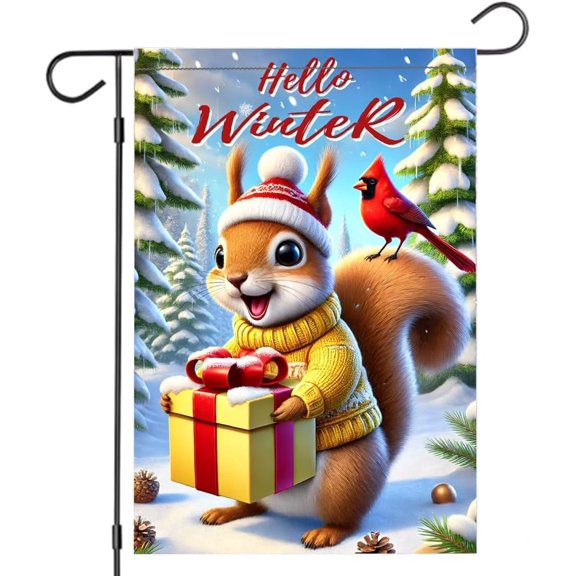 Christmas Squirrel Garden Flag Double Sided Polyester Yard Decor 12x18 Inch