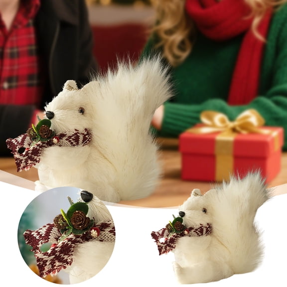 Christmas Squirrel Statue Squirrel Figurines White Wooden Squirrel Miniature Squirrel Figurines Home Animals Desktop Adornment Garden Squirrel Ornament for Christmas Trees Daughter Christmas Ornament