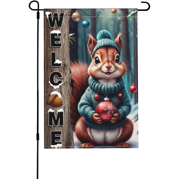 Christmas Squirrel Welcome Garden Flag Double Sided Outdoor Yard Patio Lawn Decor 12x18 Inch