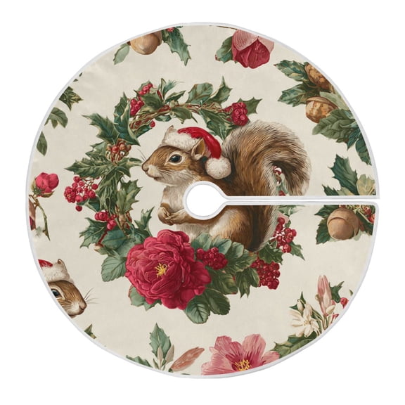 Christmas Squirrels Pine Cone in Wreath Christmas Tree Skirt Opening Design Floor Protection Holiday Decor 47.2" Diameter M