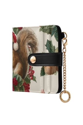 Christmas Squirrels Pine Cone in Wreath Women's Wallet PU Leather Card Cases RFID Blocking Purse Billfold with Key Ring