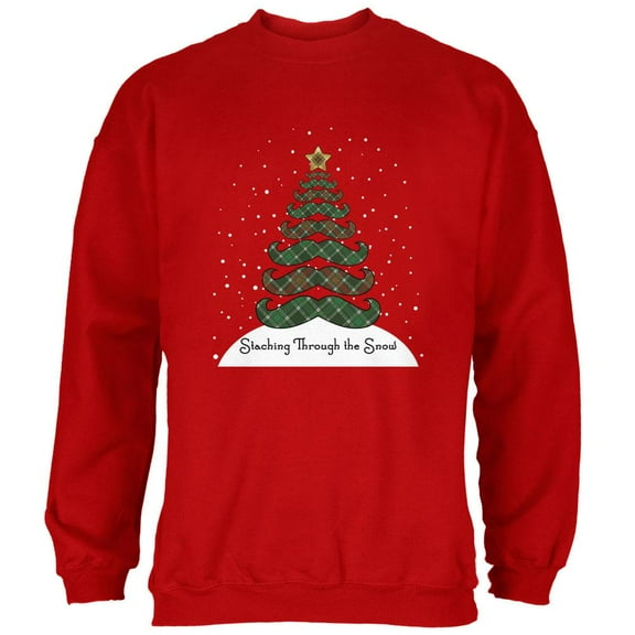 Christmas Staching Dashing Through the Snow Mustache Pun Mens Sweatshirt Red 3X-LG