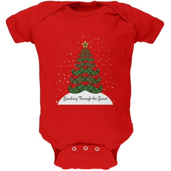 Christmas Staching Dashing Through the Snow Mustache Pun Soft Baby One Piece Red 24 Month