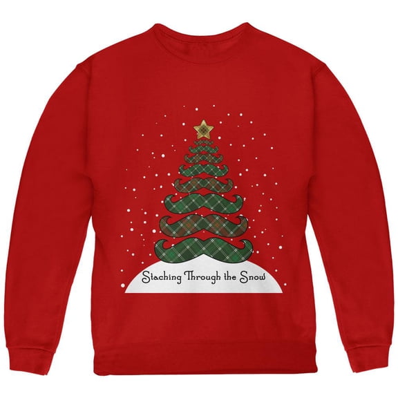 Christmas Staching Dashing Through the Snow Mustache Pun Youth Sweatshirt Red YMD