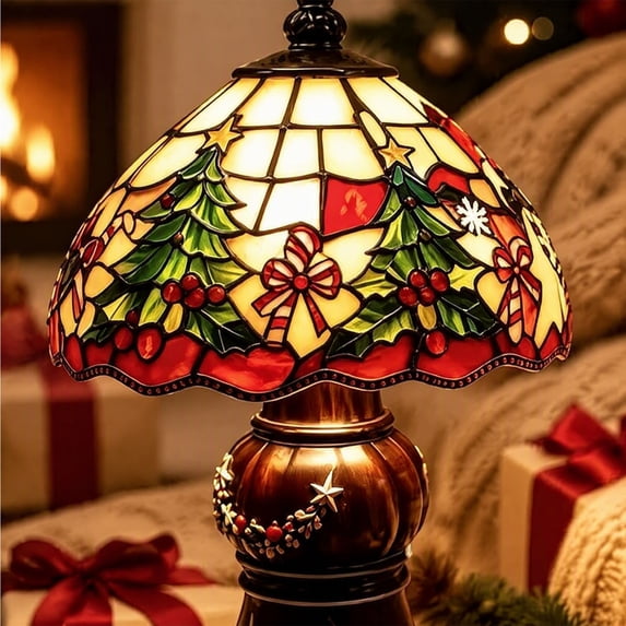 Christmas Stained Glass Style LED Table Lamp, Vintage Tiffany Holiday ...