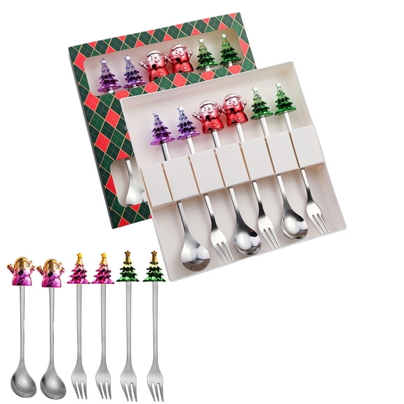 Christmas Stainless Steel Cutlery Set, Cute Santa & Tree Dessert Spoon Fork Gift Set, Festive Tableware for Coffee, Dessert, Holiday Gifting
