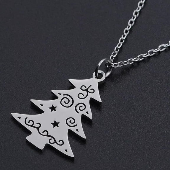 Christmas Stainless Steel Pendant Necklace Lobster Tree Silver 17.7" 1.5Mm Z603