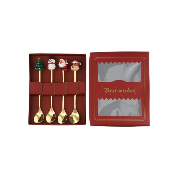 Christmas Stainless Steel Tea Spoon Set Cute Christmas Tree and Snowman Shapes