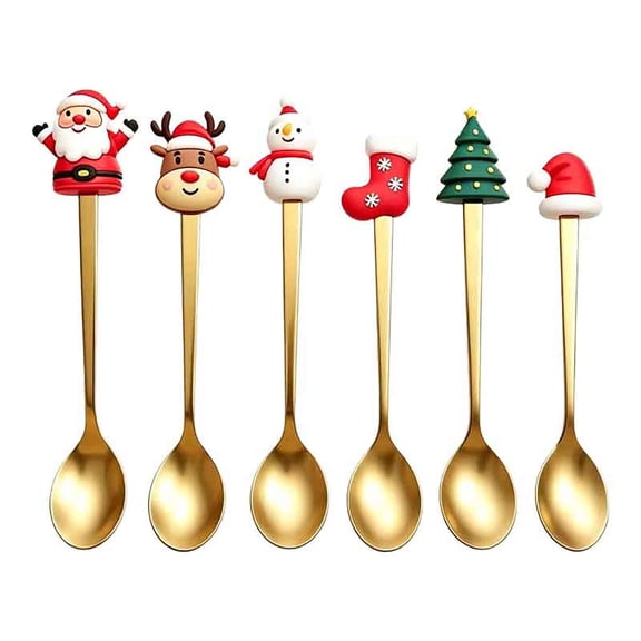 Christmas Stainless Steel Tea Spoons Set, 6Pcs Cartoon Christmas Spoons Cooking Utensils Set, for Coffee Spoon Ice Cream Flatware & Perfect Christmas Gift for Family & Friends by XSAOP