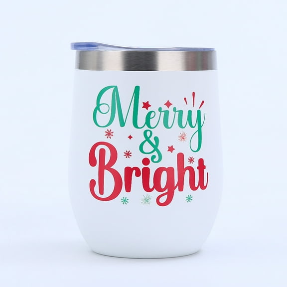 Christmas Stainless Steel Wine Tumbler, 12 oz Insulated Wine Tumbler Funny Tumbler with Lid, Straw and Brush Insulated Wine Cups for Holiday Xmas Wedding Party Gifts
