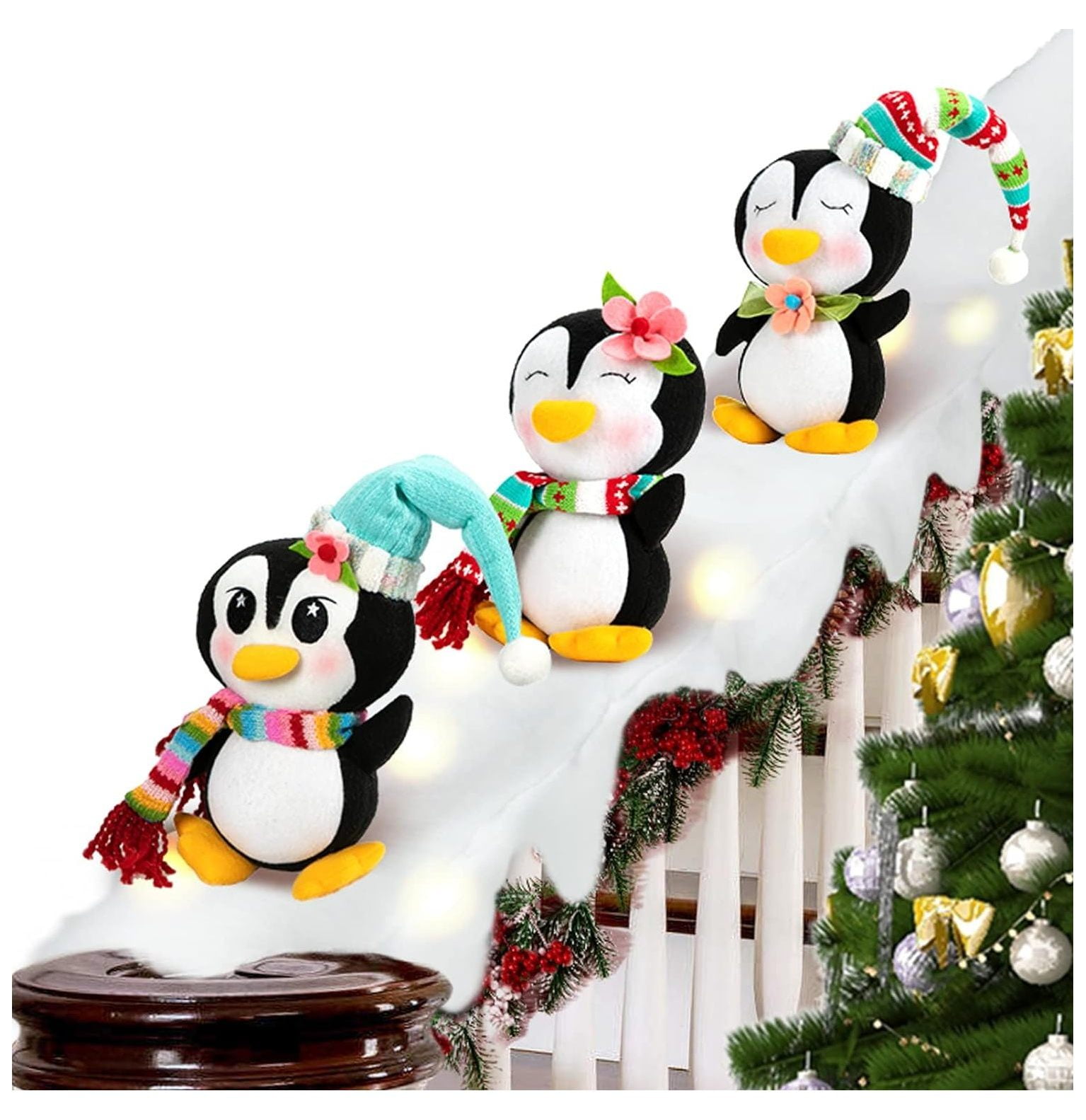 Christmas Stair Decoration, Lighted Snow for Banister Christmas