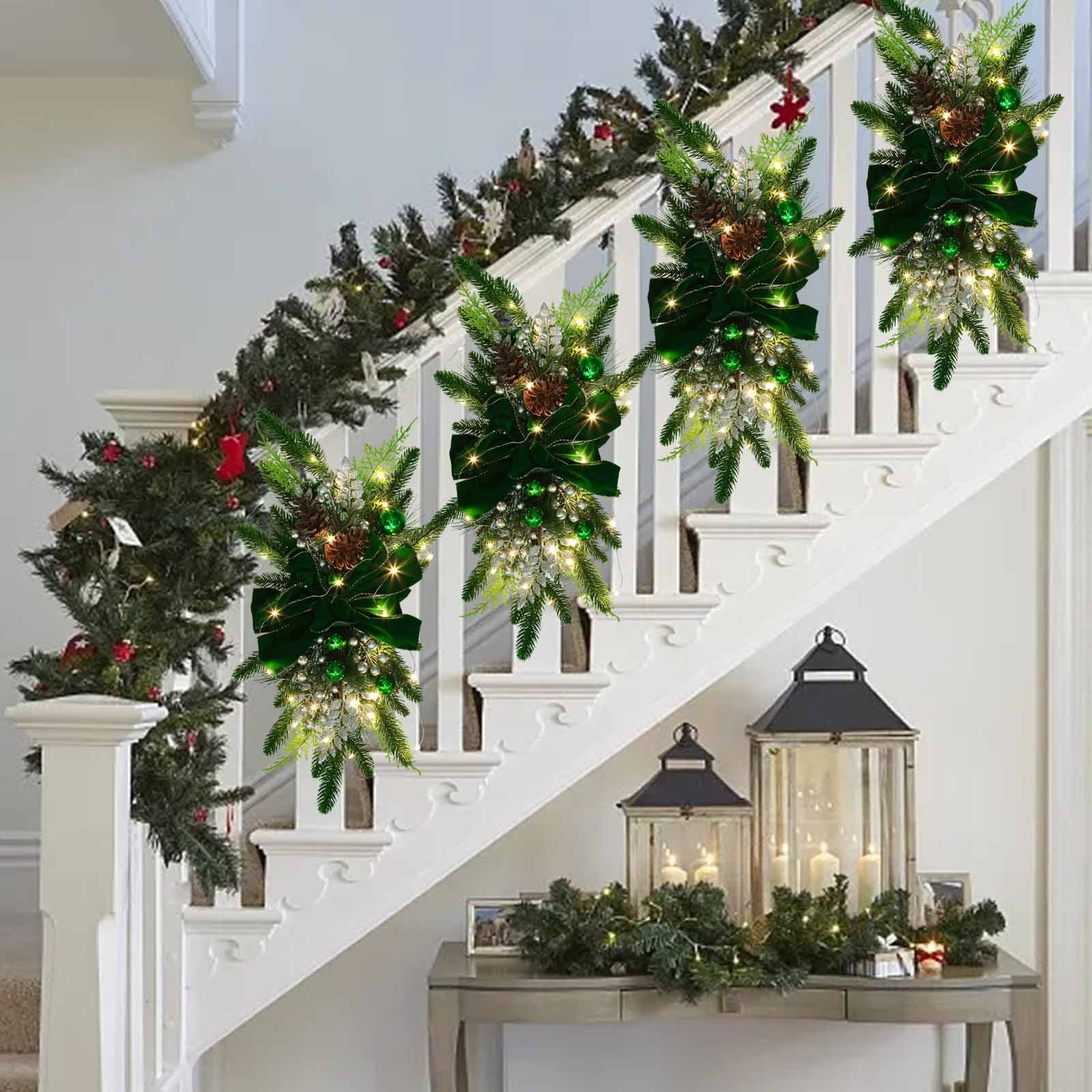 How to Hang Garland on Stairs + Entryway Christmas Decor - Bless