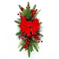 thumbnail image 1 of Christmas Stair Swag Wreath Cedar Pine Garland Real Touch Christmas Wreath with Red Bow Berry Front Door Wall Window Stairs Holiday Christmas Decoration 23.7 inch, 1 of 5