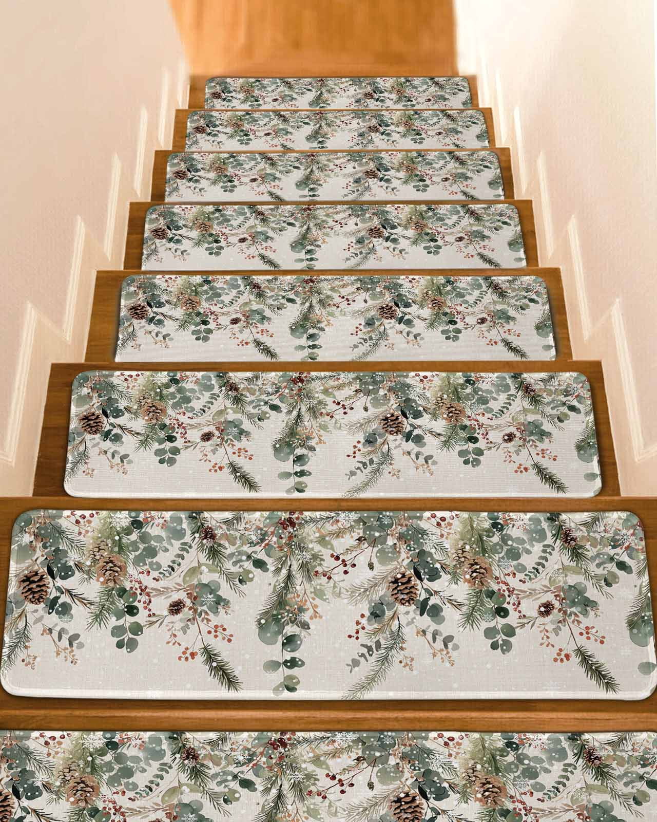Christmas Stair Treads for Wooden Steps Indoor Runner Rug Carpet, Xmas
