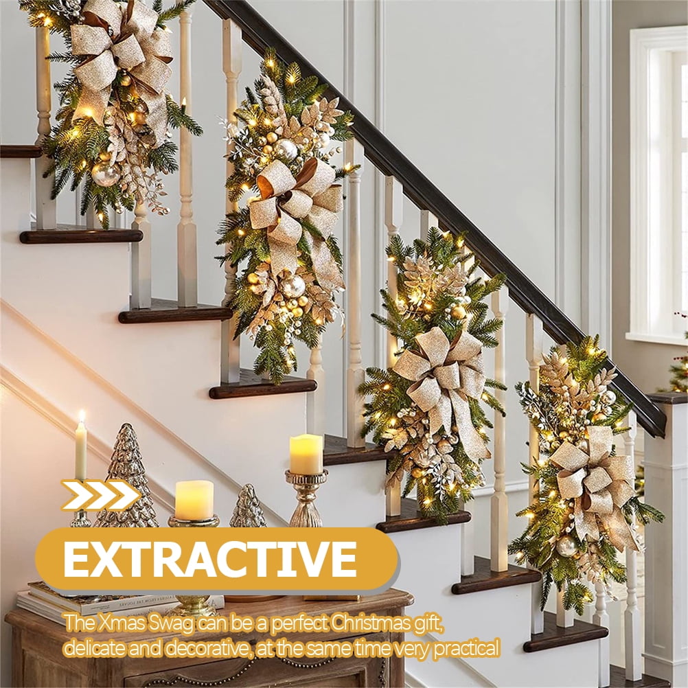 Christmas Staircase Bow Pendant Teardrop Swag Stair Railing Decorative Swag