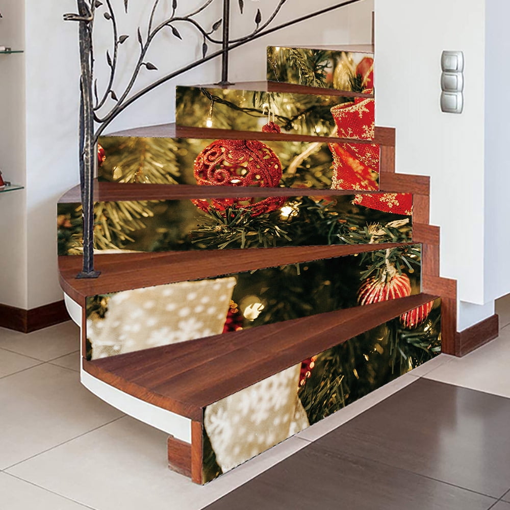 Christmas Staircase Decorations - Christmas tree decoration balls Removable Waterproof Stickers & Decals for Stairs & Walls - Family Furniture Mural Decoration