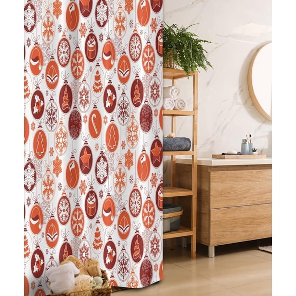 Christmas Stall Shower Curtain, Classical Themed Old Fashioned Celebration Carols Winter Design Patterns, Fabric Bathroom Decor Set with Hooks, 36" W x 72" L, White Vermilion