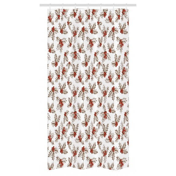 Christmas Stall Shower Curtain, Winter Season Harvest Holly Berries Vintage Floral Composition Ornate Leaves, Fabric Bathroom Decor Set with Hooks, 36" W x 72" L, Scarlet Brown, by Ambesonne