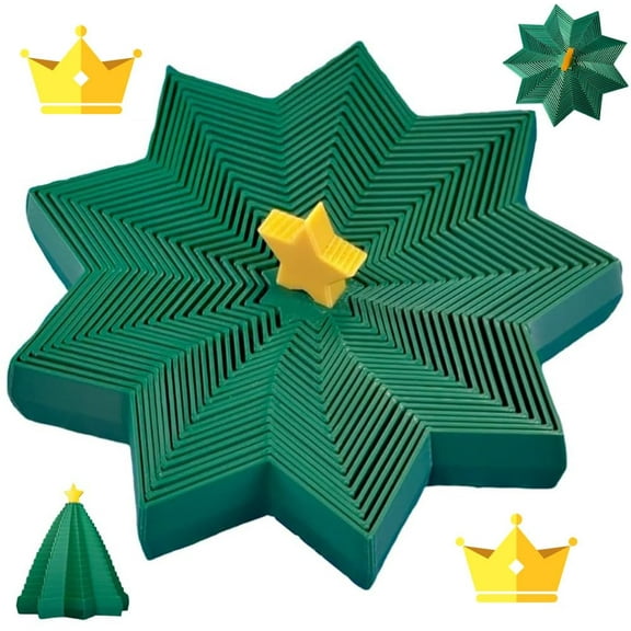 Christmas Star 3D Printed Expanded Sensory Fidget Star, 2025 New Decagram Fidget Star with Handle, Honeycomb Spiral Fractal Fidgets Hexagon Green 3.9in,Green