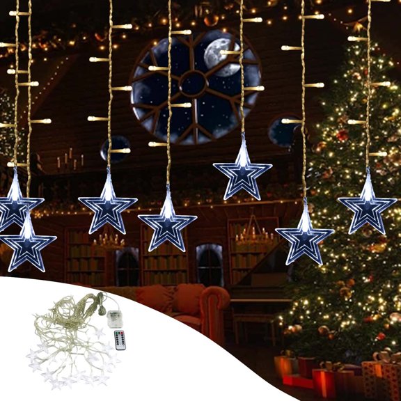 Christmas Star Curtain Light 96 LEDs 11.5ft, 16 Star Shape with 80 Mini Lights, Remote Control 8 Modes for Holiday Home Decoration, Warm Festive Ambiance
