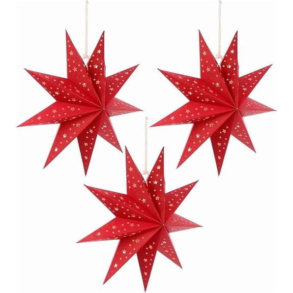 Christmas Star Hanging Lights, Foldable Paper Wood Cut-Out String Lights, Soft LED Ambient Lighting, Reusable Festival Decor For Bedroom Apartment Indoor Holiday Decoration