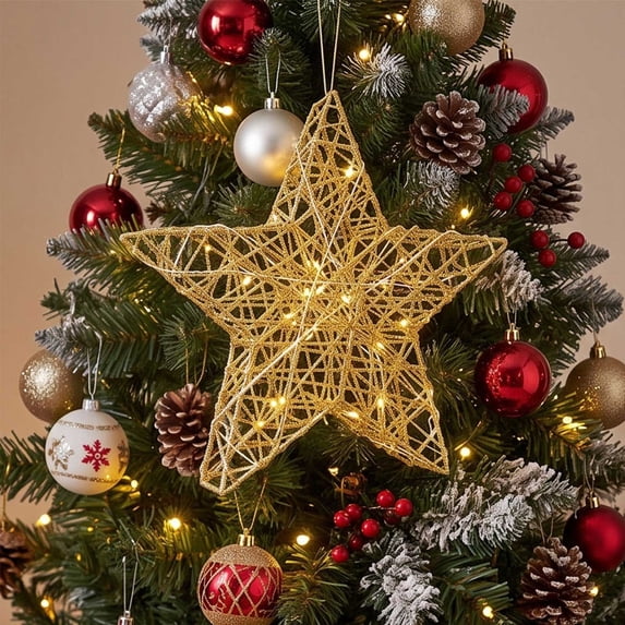 Christmas Star Light Golden Hollow Wireframe Hanging Star LED Warm ...