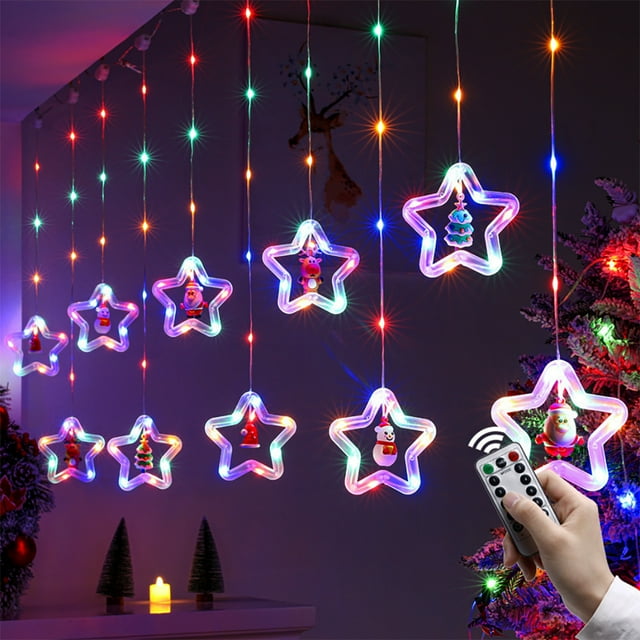 Christmas Star Lights, Christmas Window Curtain Lights Decor with
