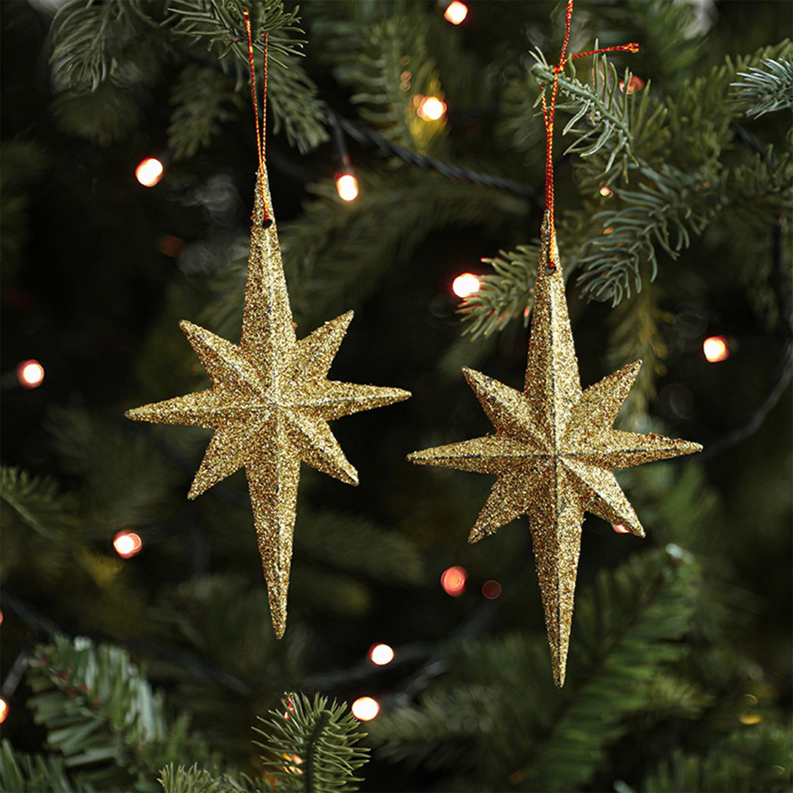 Christmas Star Ornaments 2PCS Gold Glitter Hanging Decorations for ...
