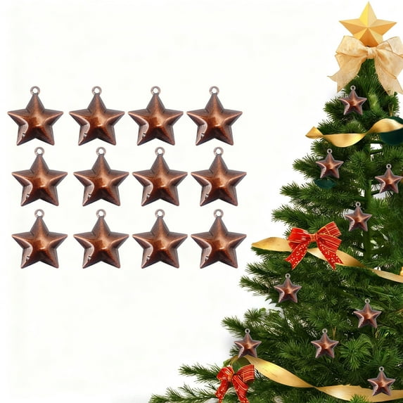 ​Christmas Star Ornaments, Gold Metal Pentagram Hanging Pendants for Xmas Tree, DIY Crafts, Holiday Home Decor (3.4 Inch)​​ Bronze