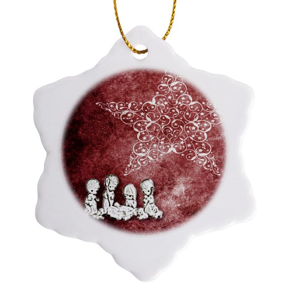 3drose, Christmas Star over Nativity, 3 inch Snowflake Porcelain Ornament