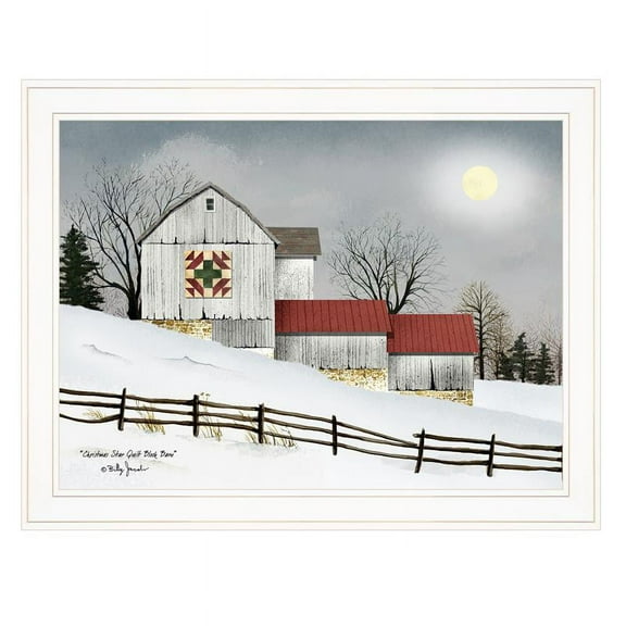 Christmas Star Quilt Block Barn by Billy Jacobs Printed Art Wood Multi-Color