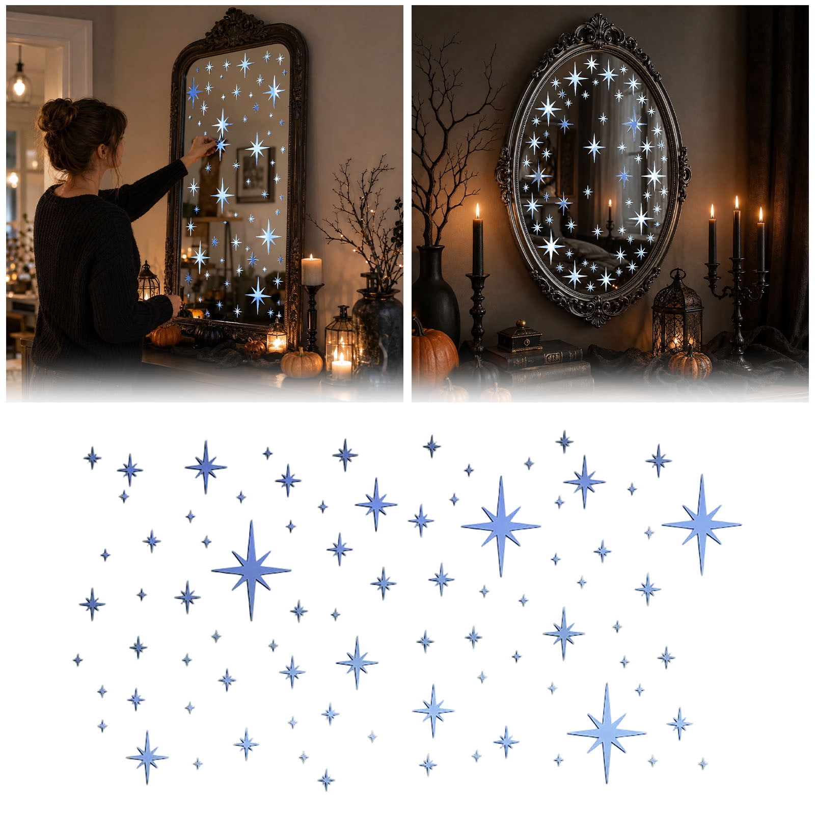 Window Reflecting Stickers Christmas Star Stickers 82 Pcs, Acrylic Reflective Decals, Peel and ...