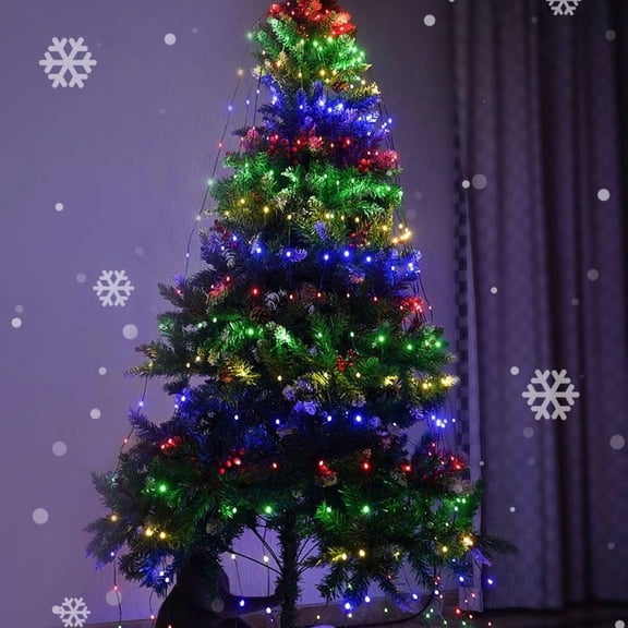 Christmas Star String Lights, USB Powered Dark Green Wire Tree Topper and Garland Decor, Style B
