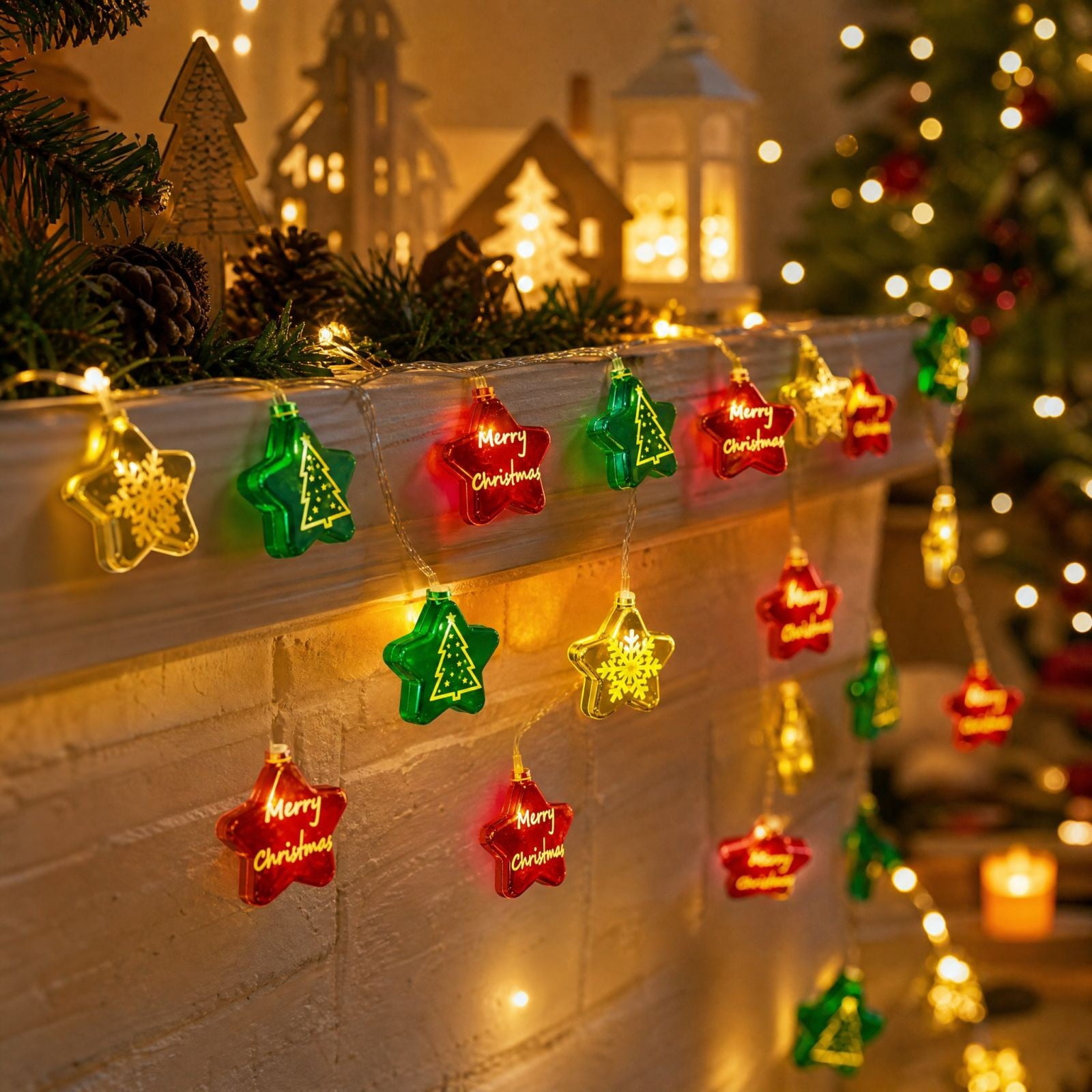 Christmas Star String Lights for Indoor Home Bedroom Xmas Tree Wall Party Holiday Decorations Gift