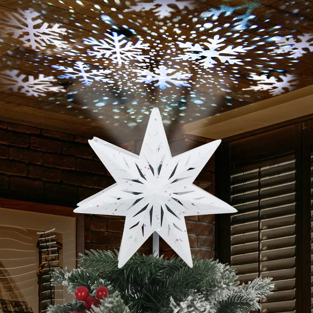 Christmas Star Tree Topper, 3D Lighted 7Point Star Tree Topper White
