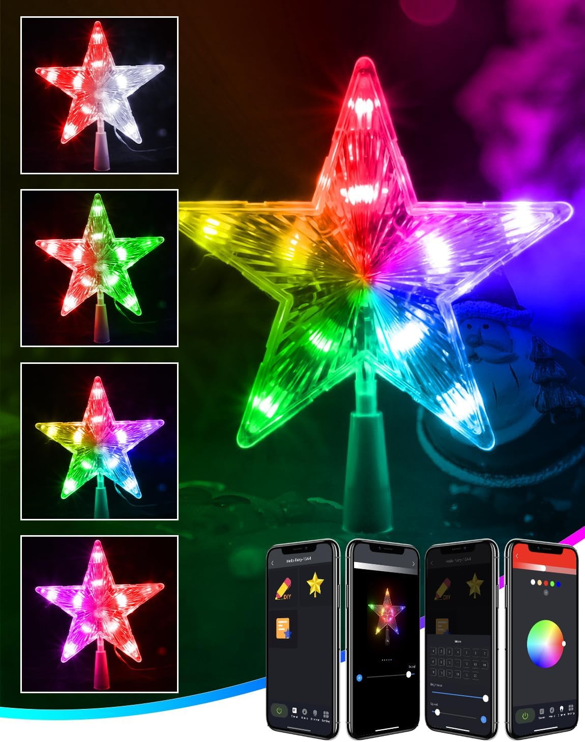 Christmas Star Tree Topper, 7.6" 10LEDs Static Dynamic Lighted Tree