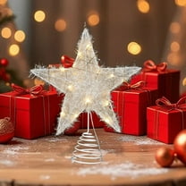 Christmas Star Tree Topper 7.87 Inch with LED Lights Battery Operated Glittering Hollow Out Design for Xmas Tree Decorations Home Party Festive Holiday Ornament Shimmering Decor(Battery Not Included)